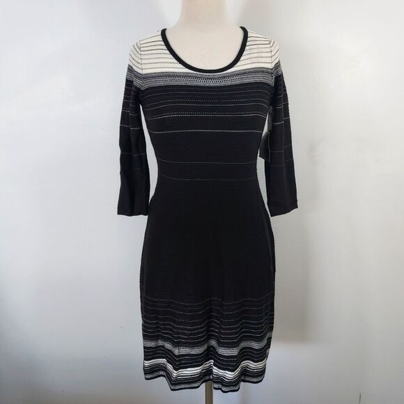 Nine West Knit Sweater Dress size XS Fit Flare Stripe Acrylic Elastane NWT - Picture 2 of 14
